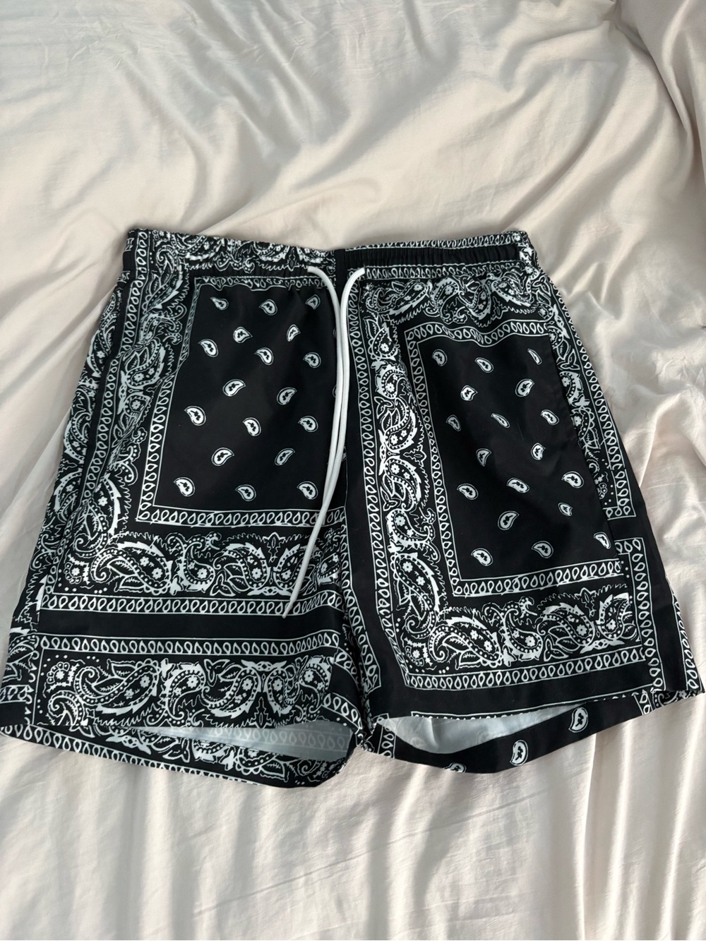 SHEIN Black & White Bandana Print Athletic Shorts